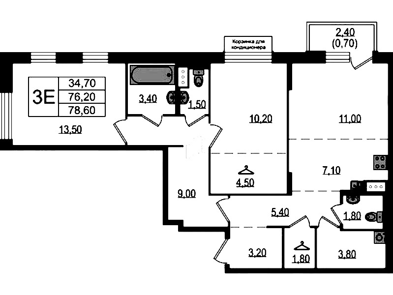 2-комнатная квартира 76.9 м², 6/10 эт., ЖК «Курортный квартал»